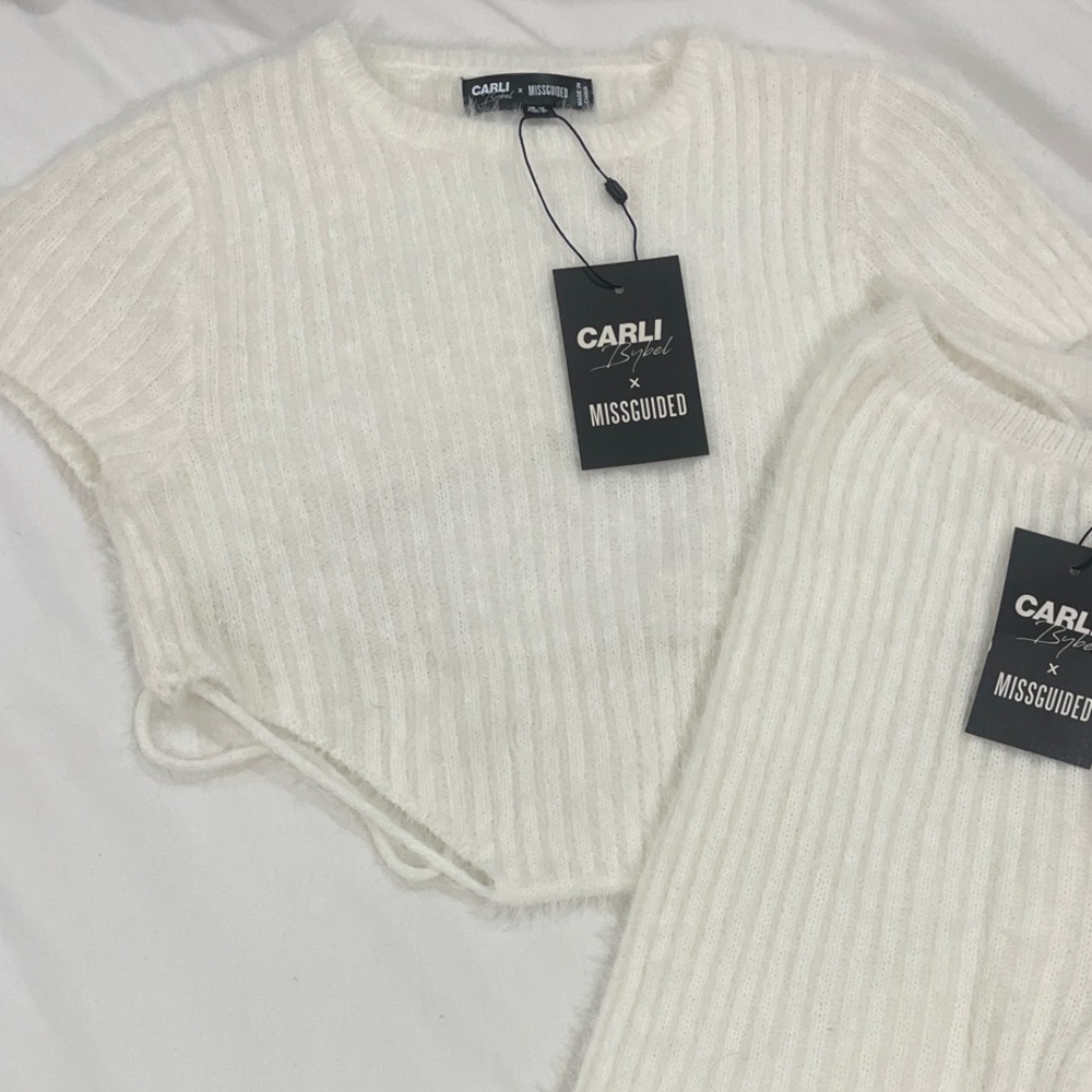 Missguided Cream Ribbed Knit Set